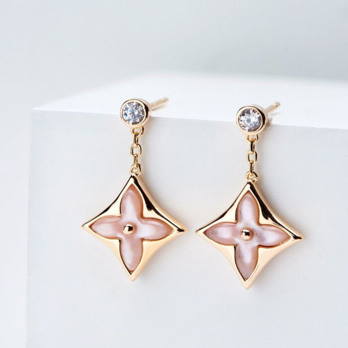 【Valeron Jewelry】DOUBLE STAR PINK GOLD MOP DROP EARRINGS - Image 1