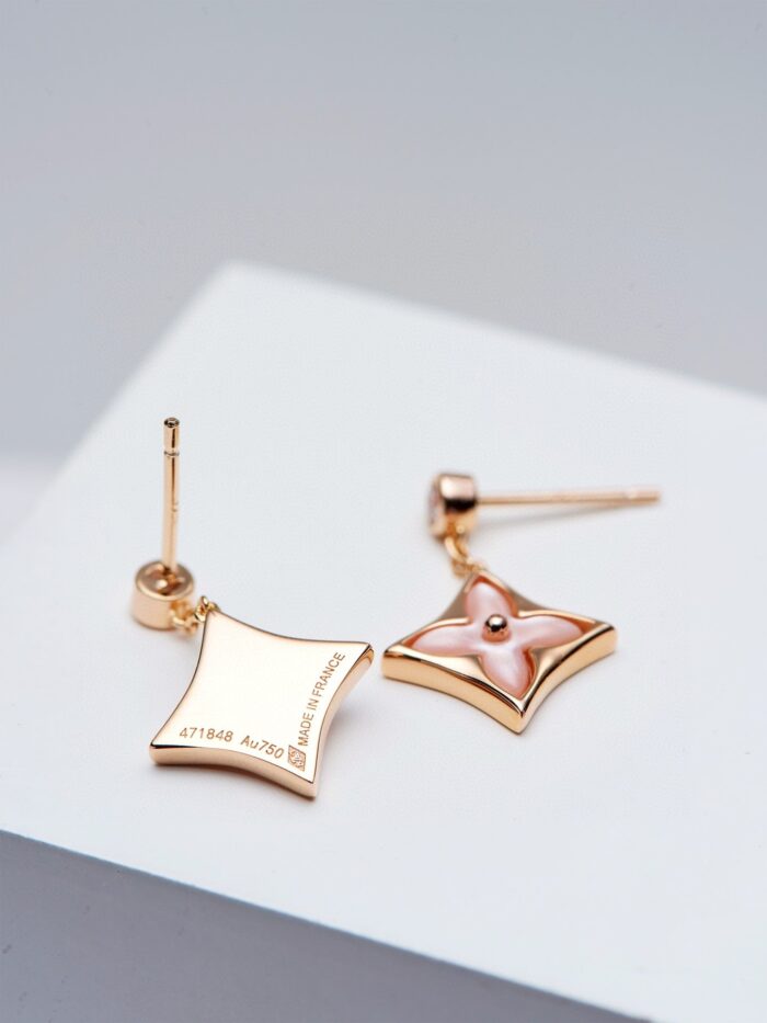 【Valeron Jewelry】DOUBLE STAR PINK GOLD MOP DROP EARRINGS - Image 3