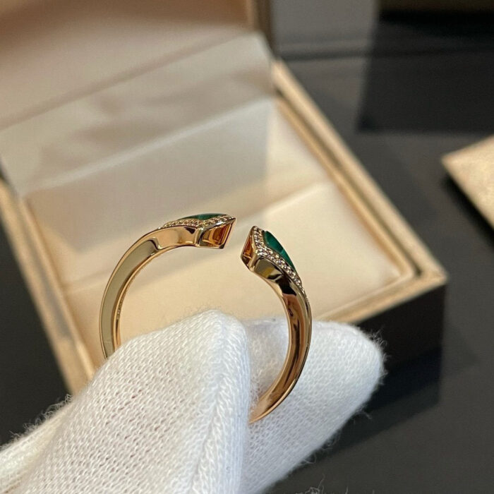 【Valeron Jewelry】DREAM MALACHITE DIAMOND OPEN RING - Image 5