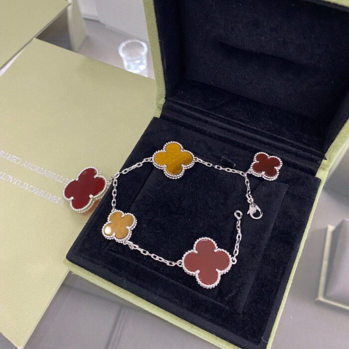【Valerone Jewelry】CLOVER 5 MOTIFS SIVLER CARNELIAN TIGER EYE BRACELET - Image 4