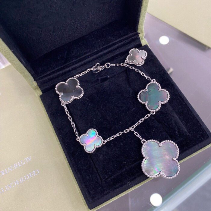 【Valerone Jewelry】CLOVER 5 MOTIFS SIVLER DARK MOP BRACELET - Image 3