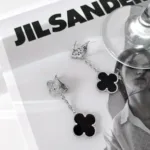 【Valeron Jewelry】CLOVER 2 MOTIFS  DIAMOND ONYX EARRINGS SILVER - Image 5