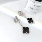 【Valeron Jewelry】CLOVER 2 MOTIFS  DIAMOND ONYX EARRINGS SILVER - Image 6