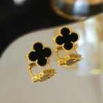 【Valeron Jewelry】CLOVER MEDIUM 1 MOTIFS  ONYX STUD EARRINGS - Image 3