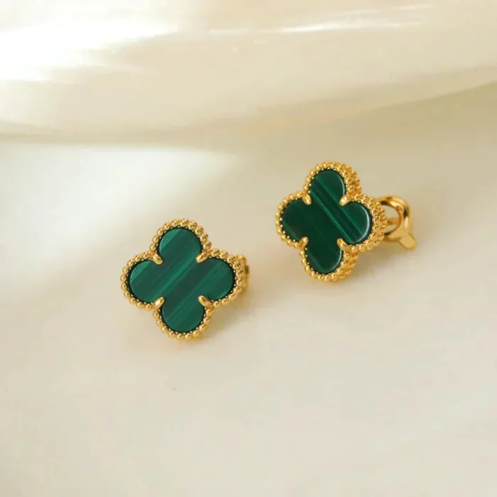 【Valeron Jewelry】CLOVER MEDIUM 1 MOTIFS MALACHITE  EARRINGS - Image 1