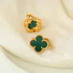 【Valeron Jewelry】CLOVER MEDIUM 1 MOTIFS MALACHITE  EARRINGS - Image 11