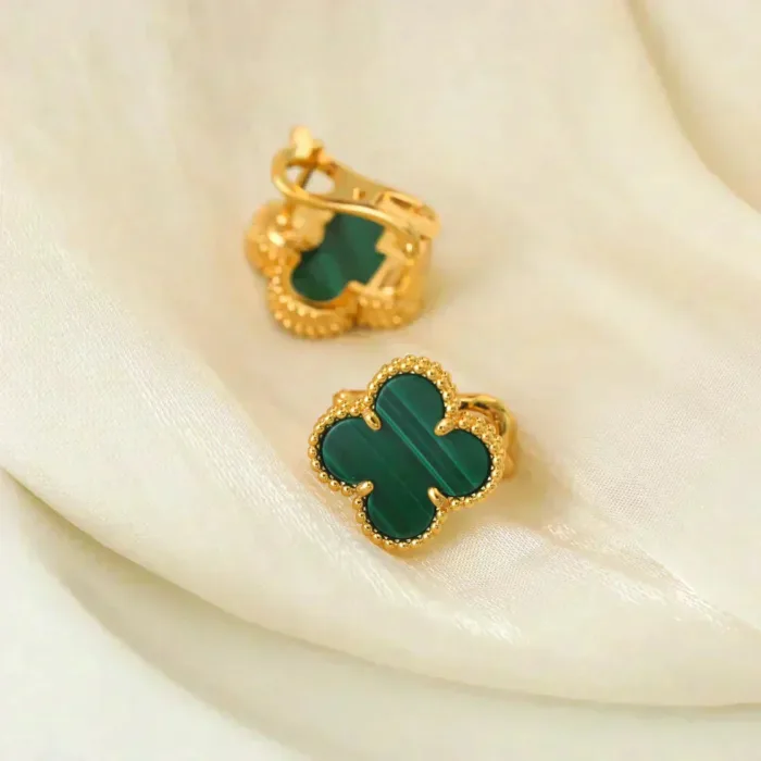 【Valeron Jewelry】CLOVER MEDIUM 1 MOTIFS MALACHITE  EARRINGS - Image 11
