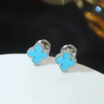 【Valeron Jewelry】CLOVER MINI 9.5MM ONYX STUD EARRINGS SILVER