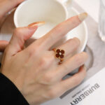 【Valeron Jewelry】CLOVER CARNELIAN RING ROSE GOLD DIAMOND - Image 2