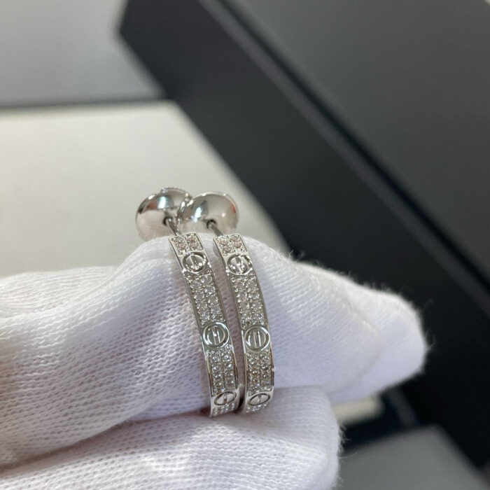 【Valeron Jewelry】LOVE DIAMOND SILVER HOOP EARRINGS - Image 2