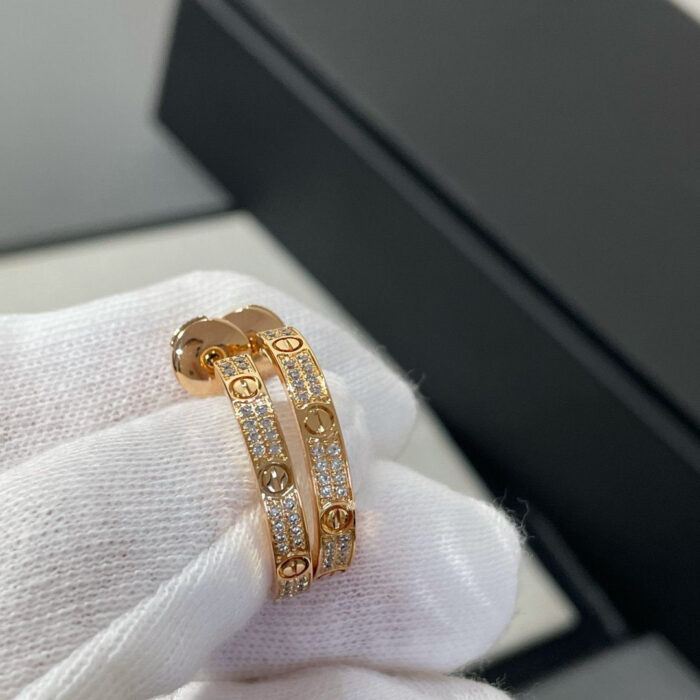 【Valeron Jewelry】LOVE DIAMOND PINK GOLD HOOP EARRINGS - Image 1