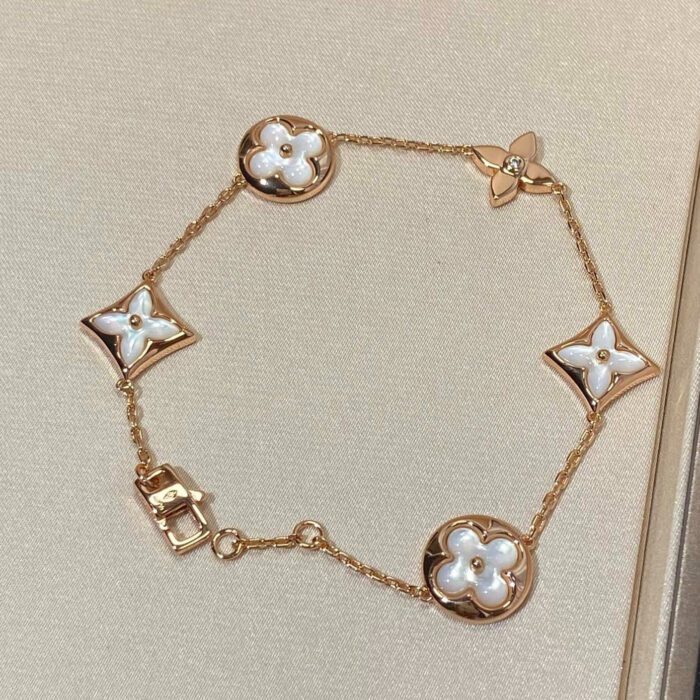 【Valeron Jewelry】STAR AND SUN 5 MOTIF MOP PINK GOLD BRACELET - Image 1