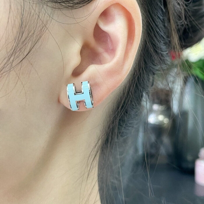 【Valeron Jewelry】POP H SKY BLUE STUD EARRINGS - Image 2