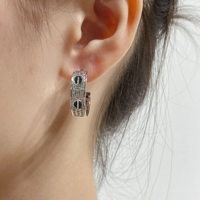 【Valeron Jewelry】LOVE CERAMIC DIAMOND PAVED SILVER EARRINGS - Image 3