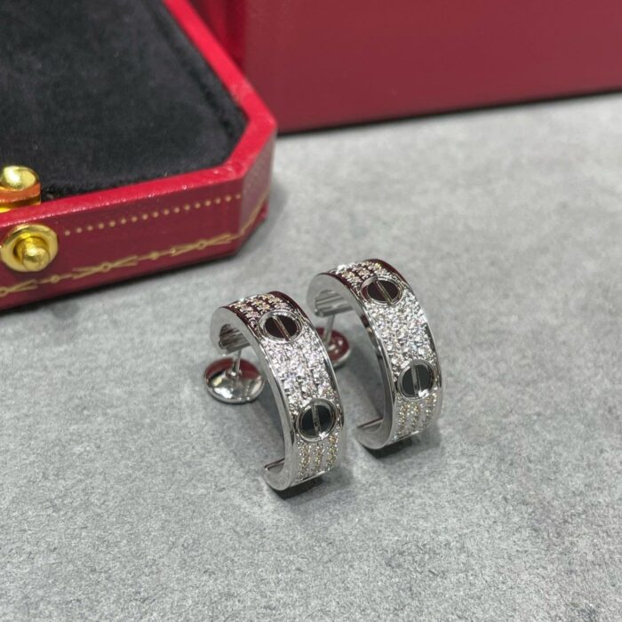 【Valeron Jewelry】LOVE CERAMIC DIAMOND PAVED SILVER EARRINGS - Image 2