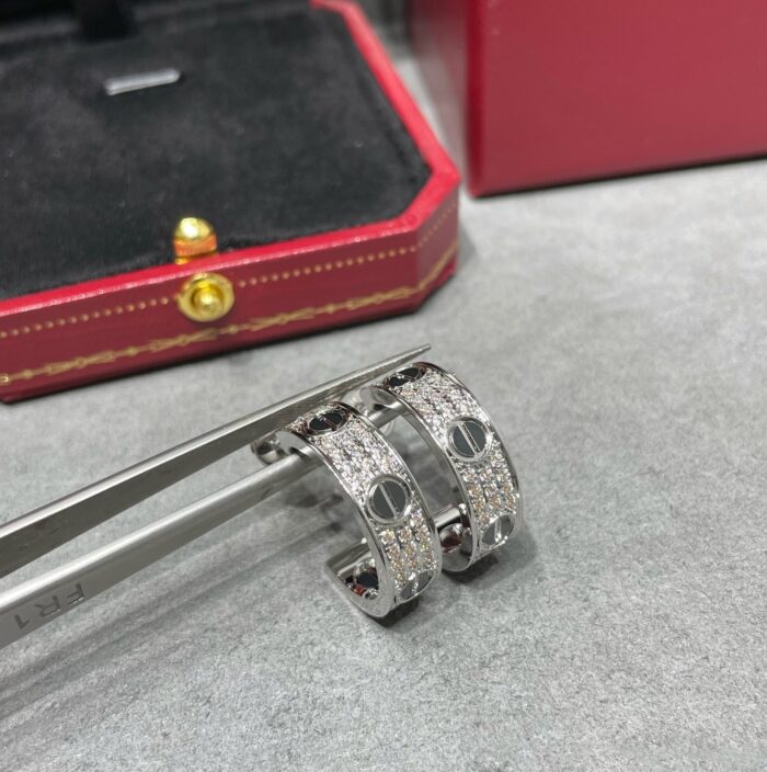 【Valeron Jewelry】LOVE CERAMIC DIAMOND PAVED SILVER EARRINGS - Image 7