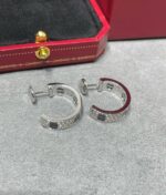 【Valeron Jewelry】LOVE CERAMIC DIAMOND PAVED SILVER EARRINGS - Image 8