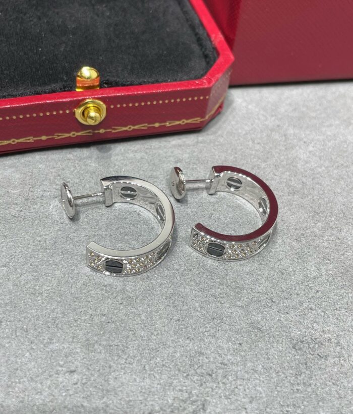 【Valeron Jewelry】LOVE CERAMIC DIAMOND PAVED SILVER EARRINGS - Image 8