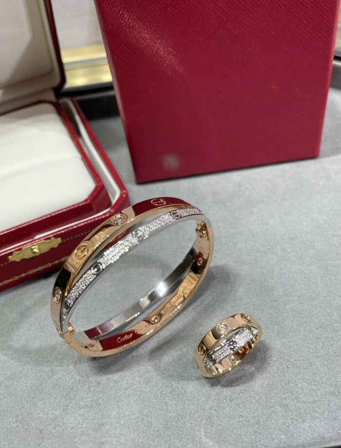 【Valeron Jewelry】LOVE PINK GOLD SILVER DIAMOND DOUBLE RING - Image 5