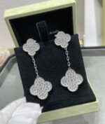 【Valeron Jewelry】CLOVER 2 MOTIFS DIAMOND PAVED SILVER EARRINGS - Image 2