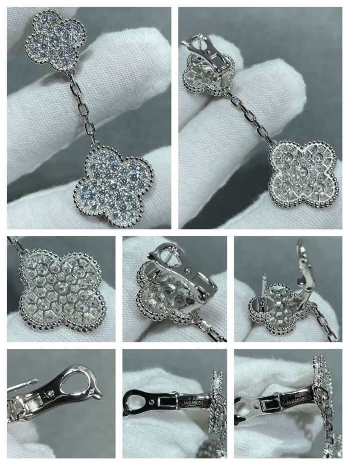 【Valeron Jewelry】CLOVER 2 MOTIFS DIAMOND PAVED SILVER EARRINGS - Image 4