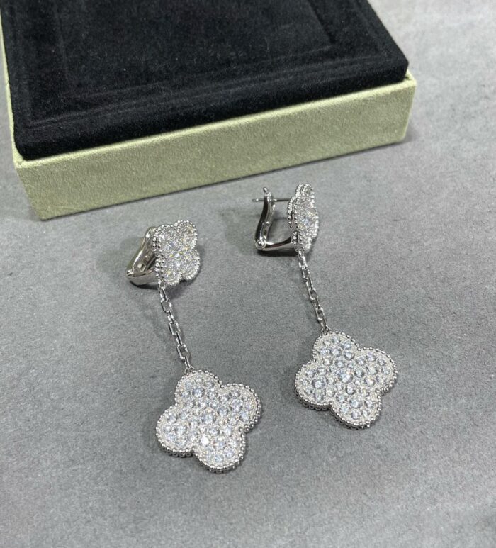 【Valeron Jewelry】CLOVER 2 MOTIFS DIAMOND PAVED SILVER EARRINGS - Image 6
