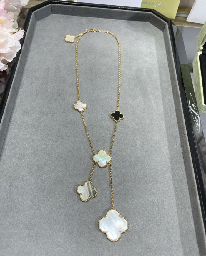 【Valeron Jewelry】CLOVER 6 MOTIF MOP ONYX GOLD NECKLACE - Image 4