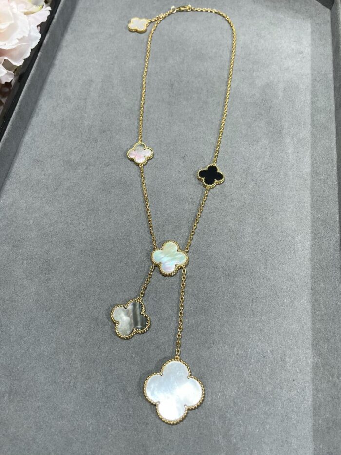 【Valeron Jewelry】CLOVER 6 MOTIF MOP ONYX GOLD NECKLACE - Image 5