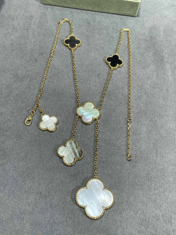 【Valeron Jewelry】CLOVER 6 MOTIF MOP ONYX GOLD NECKLACE - Image 6