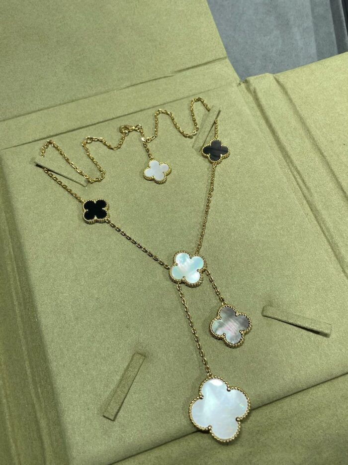 【Valeron Jewelry】CLOVER 6 MOTIF MOP ONYX GOLD NECKLACE - Image 7