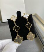 【Valeron Jewelry】CLOVER 3 MOTIF MOP ONYX DARK MOP PINK GOLD EARRINGS - Image 5