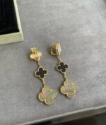 【Valeron Jewelry】CLOVER 3 MOTIF MOP ONYX DARK MOP PINK GOLD EARRINGS - Image 8