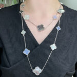 【Valleron Jewelry】CLOVER 16 MOTIF CHALCEDONY MOP SILVER NECKLACE - Image 2