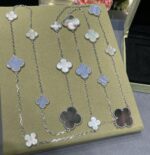 【Valleron Jewelry】CLOVER 16 MOTIF CHALCEDONY MOP SILVER NECKLACE - Image 3