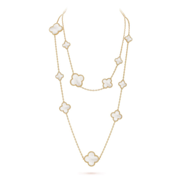 【Valleron Jewelry】CLOVER 16 MOTIF WHITE MOP GOLD NECKLACE - Image 1