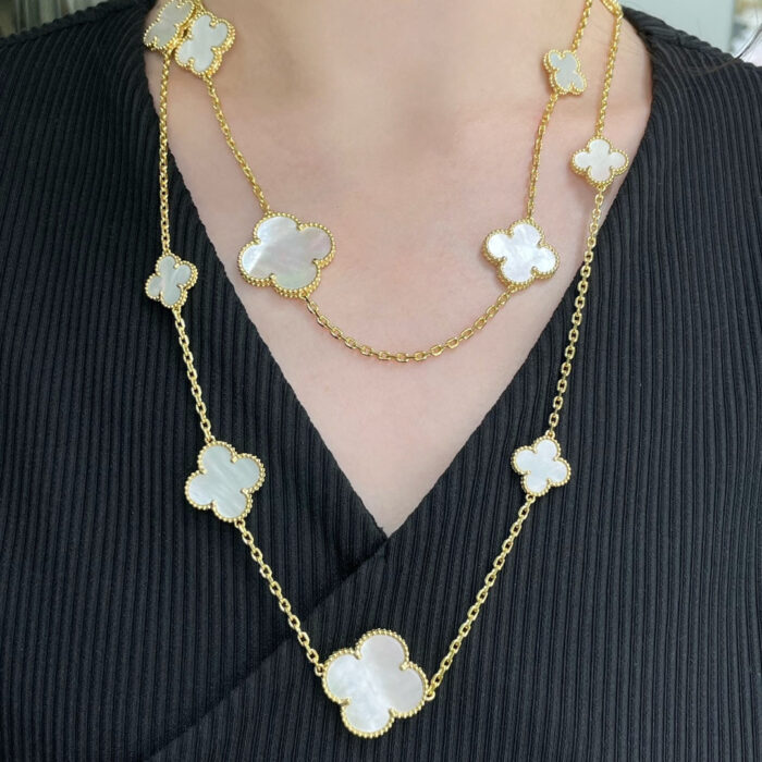 【Valleron Jewelry】CLOVER 16 MOTIF WHITE MOP GOLD NECKLACE - Image 2