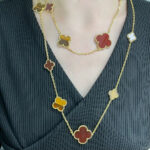 【Valeron Jewelry】CLOVER 16 MOTIF CARNELIAN TIGER EYE ROSE GOLD NECKLACE - Image 3