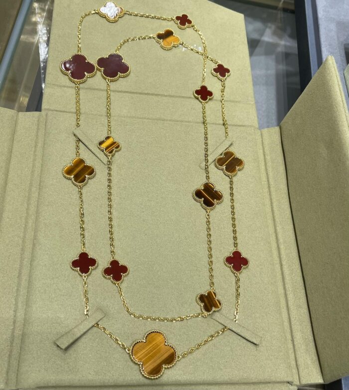 【Valeron Jewelry】CLOVER 16 MOTIF CARNELIAN TIGER EYE ROSE GOLD NECKLACE - Image 4