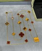 【Valeron Jewelry】CLOVER 16 MOTIF CARNELIAN TIGER EYE ROSE GOLD NECKLACE - Image 7