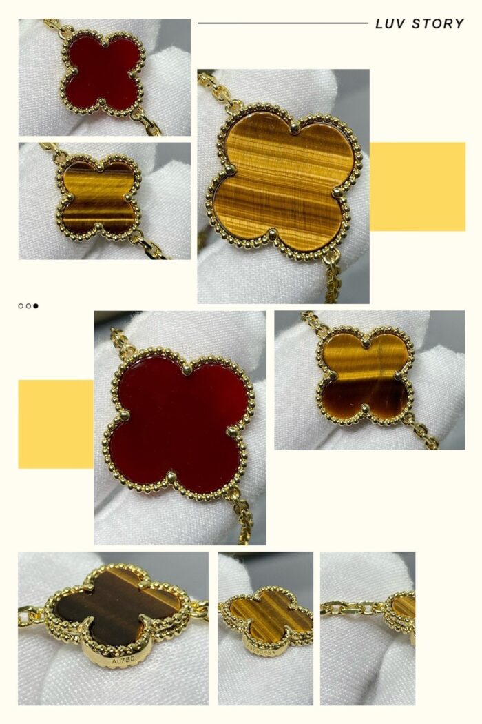【Valeron Jewelry】CLOVER 16 MOTIF CARNELIAN TIGER EYE ROSE GOLD NECKLACE - Image 8