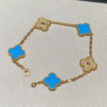 【Valleron Jewelry】CLOVER 5 MOTIF BLUE CHALCEDONY DIAMOND GOLD BRACELET - Image 2