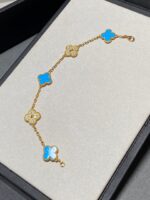【Valleron Jewelry】CLOVER 5 MOTIF BLUE CHALCEDONY DIAMOND GOLD BRACELET - Image 5