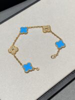 【Valleron Jewelry】CLOVER 5 MOTIF BLUE CHALCEDONY DIAMOND GOLD BRACELET - Image 6