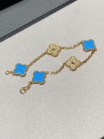 【Valleron Jewelry】CLOVER 5 MOTIF BLUE CHALCEDONY DIAMOND GOLD BRACELET - Image 7