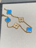 【Valleron Jewelry】CLOVER 5 MOTIF BLUE CHALCEDONY DIAMOND GOLD BRACELET - Image 8