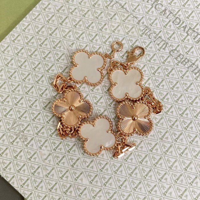 【Valleron Jewelry】CLOVER BRACELET 5 MOTIF WHITE MOP PINK GOLD - Image 3