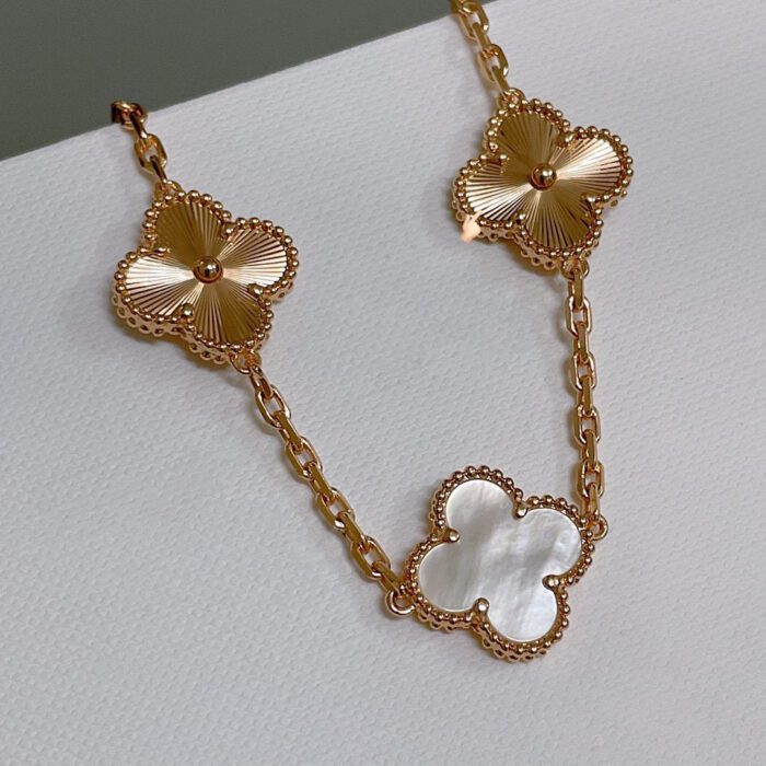 【Valleron Jewelry】CLOVER BRACELET 5 MOTIF WHITE MOP PINK GOLD - Image 4