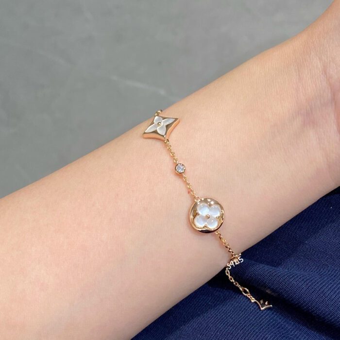 【Valeron Jewelry】STAR AND SUN 4 MOTIF WHITE MOP PINK GOLD BRACELET - Image 7