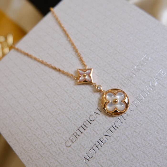 【Valleron Jewelry】STAR AND SUN WHITE MOP 2 MOTIF PINK GOLD NECKLACE - Image 2