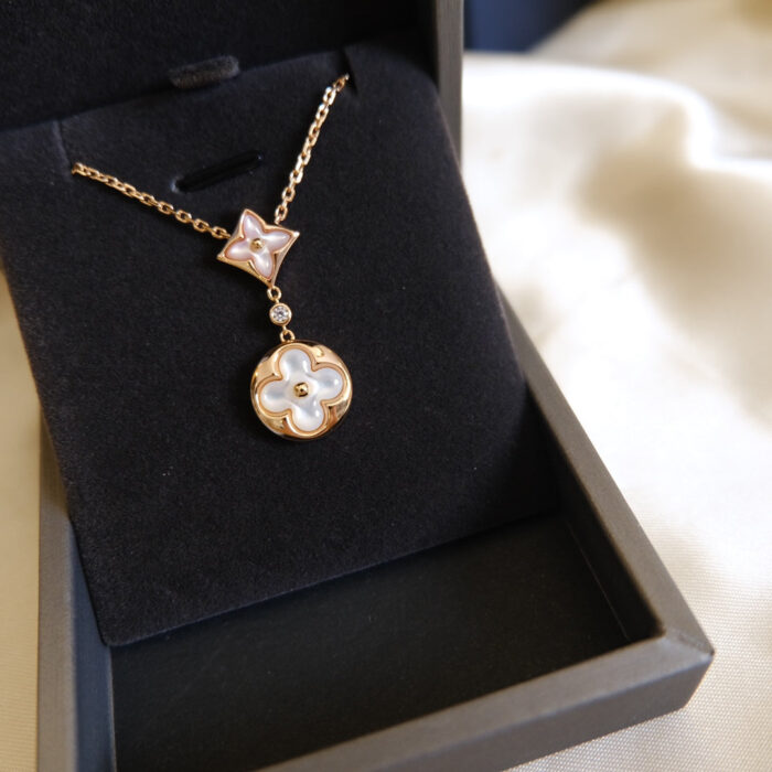 【Valleron Jewelry】STAR AND SUN WHITE MOP 2 MOTIF PINK GOLD NECKLACE - Image 3